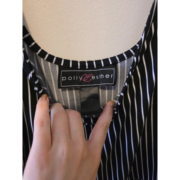 Womens Striped Soft Jumpsuit Black & White w Belt Spring Summer Wide Leg Sz L - Picture 3 of 5